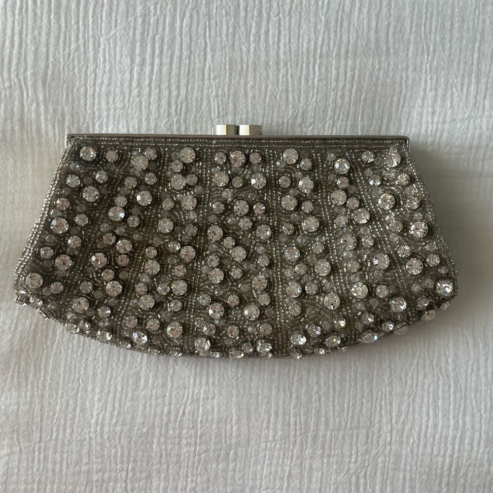 Nordstrom beaded rhinestone clutch with silver chain - Picture 2 of 13